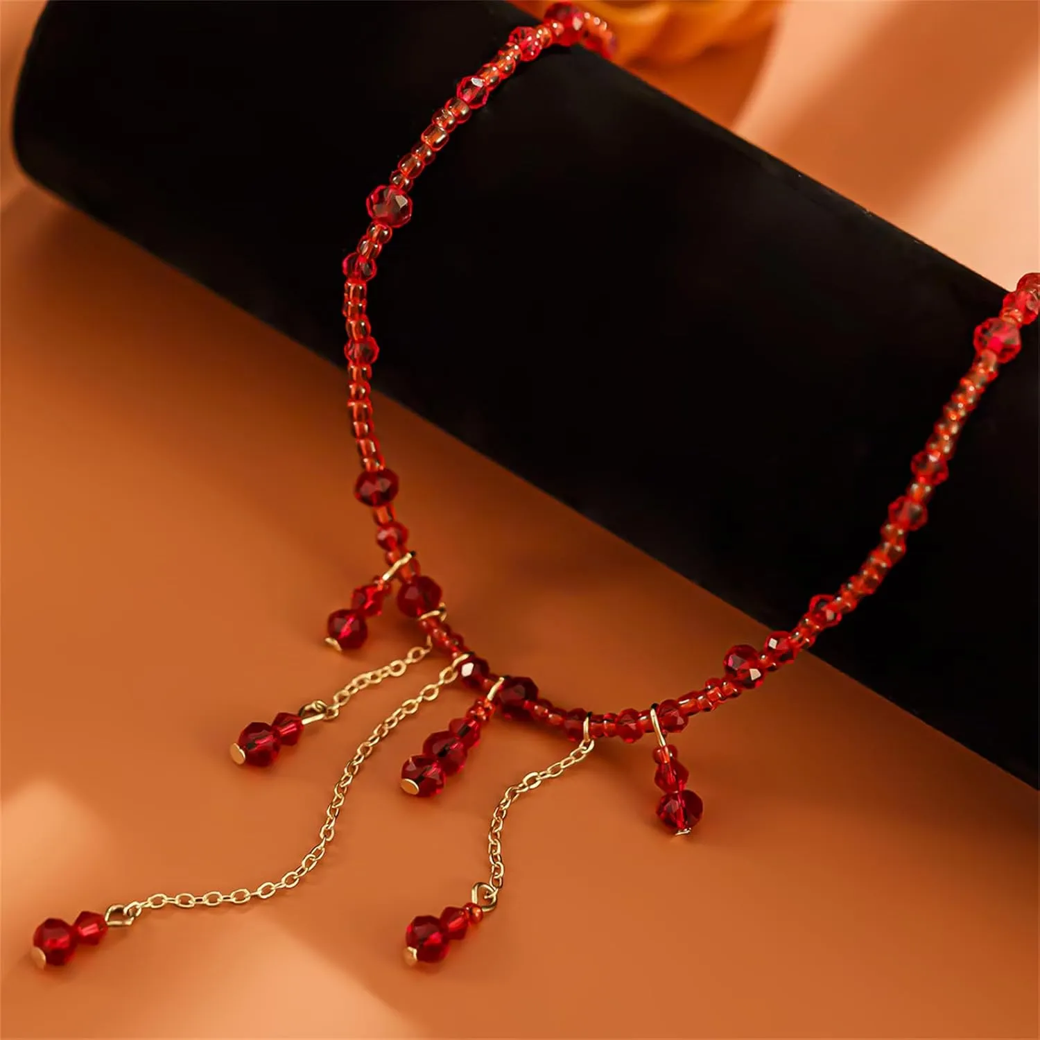 GYRMMUE Gothic Blood Pendant Necklace,Vintage Black Red Crystal Bead Teardrop Necklace Punk Style BloodDripping Choker Goth Vampire Halloween Jewelry