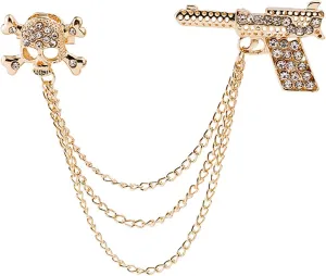 Halloween Skull Brooch Pin,Vintage Skull Rhinestone Brooch Chain Tassel Skeleton Ghost Brooch Suit Badge for Unisex Men