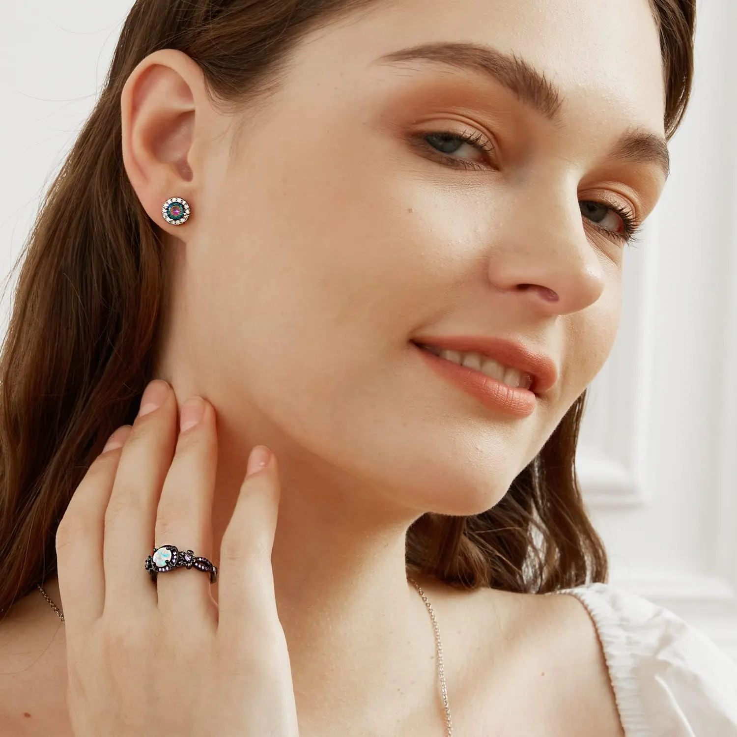 Halo CZ Rainbow Cubic Zirconia Stud Earrings for Men | Round/Cushion Gemstone Studs Hypoallergenic Earring|18K White Gold Plated Elegant Jewelry Mother's Day Gifts