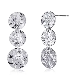 Hammered Silver Drop Dangle Earrings Three Round Earrings Long Boho Hammered Jewelry Silver Earrings for Women