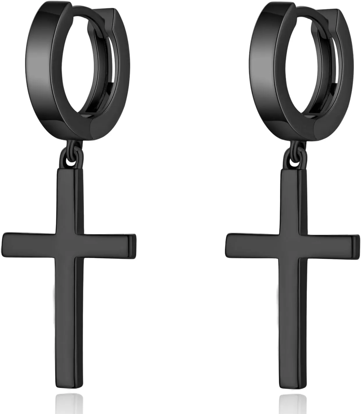 Han han 18K White Gold Plated Cross Earrings for Women, 925 Sterling Silver Cross Dangle Earrings, Simple Cross Hoop Earrings for Men Women, Silver/Rose Gold/Gold Color Cross Jewelry