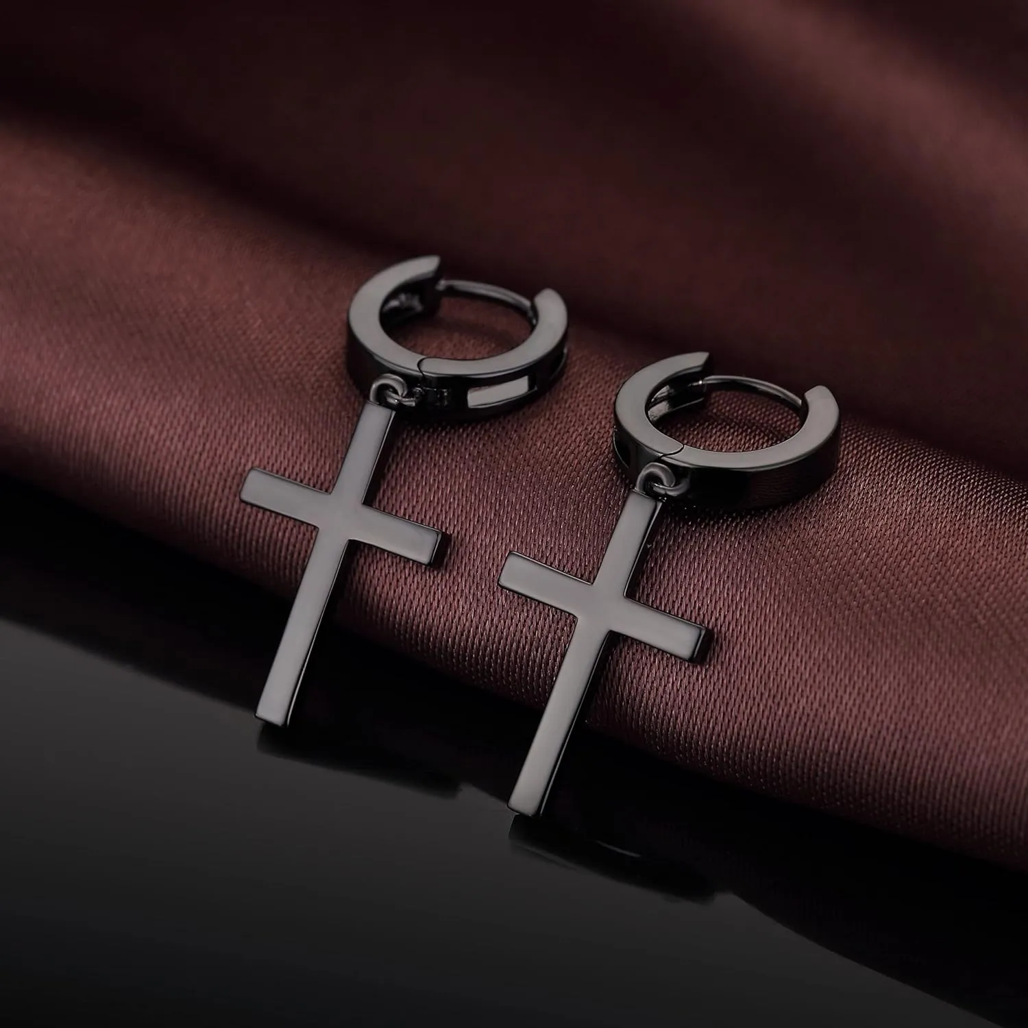 Han han 18K White Gold Plated Cross Earrings for Women, 925 Sterling Silver Cross Dangle Earrings, Simple Cross Hoop Earrings for Men Women, Silver/Rose Gold/Gold Color Cross Jewelry