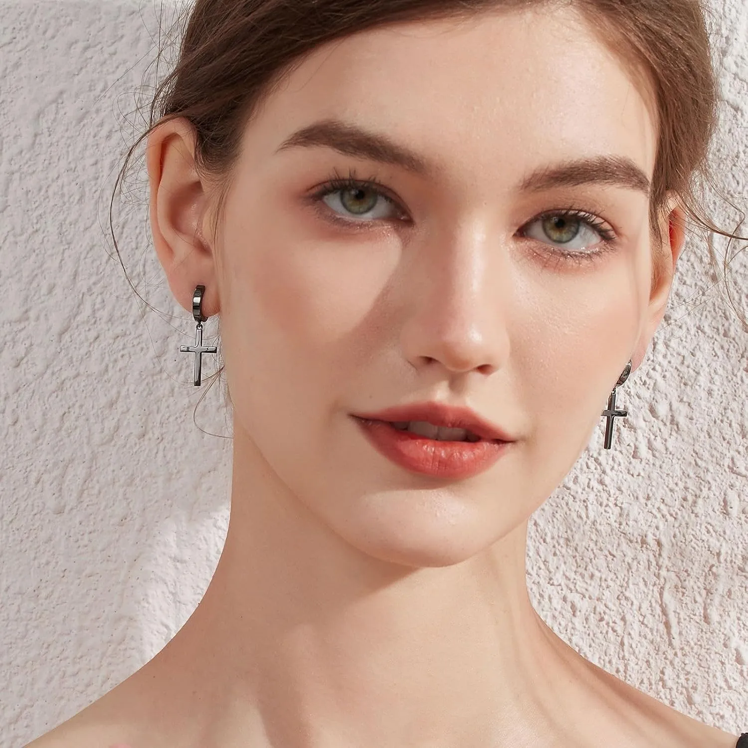 Han han 18K White Gold Plated Cross Earrings for Women, 925 Sterling Silver Cross Dangle Earrings, Simple Cross Hoop Earrings for Men Women, Silver/Rose Gold/Gold Color Cross Jewelry