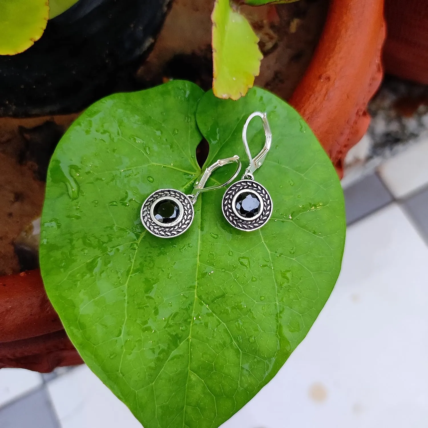 Handmade Bohemian Crystal Leverback Earrings for Women  Lightweight 925 Silver Plated Boho Dangle Teardrop Earrings Jewelry Gifts (Black, Blue, White Pearl)