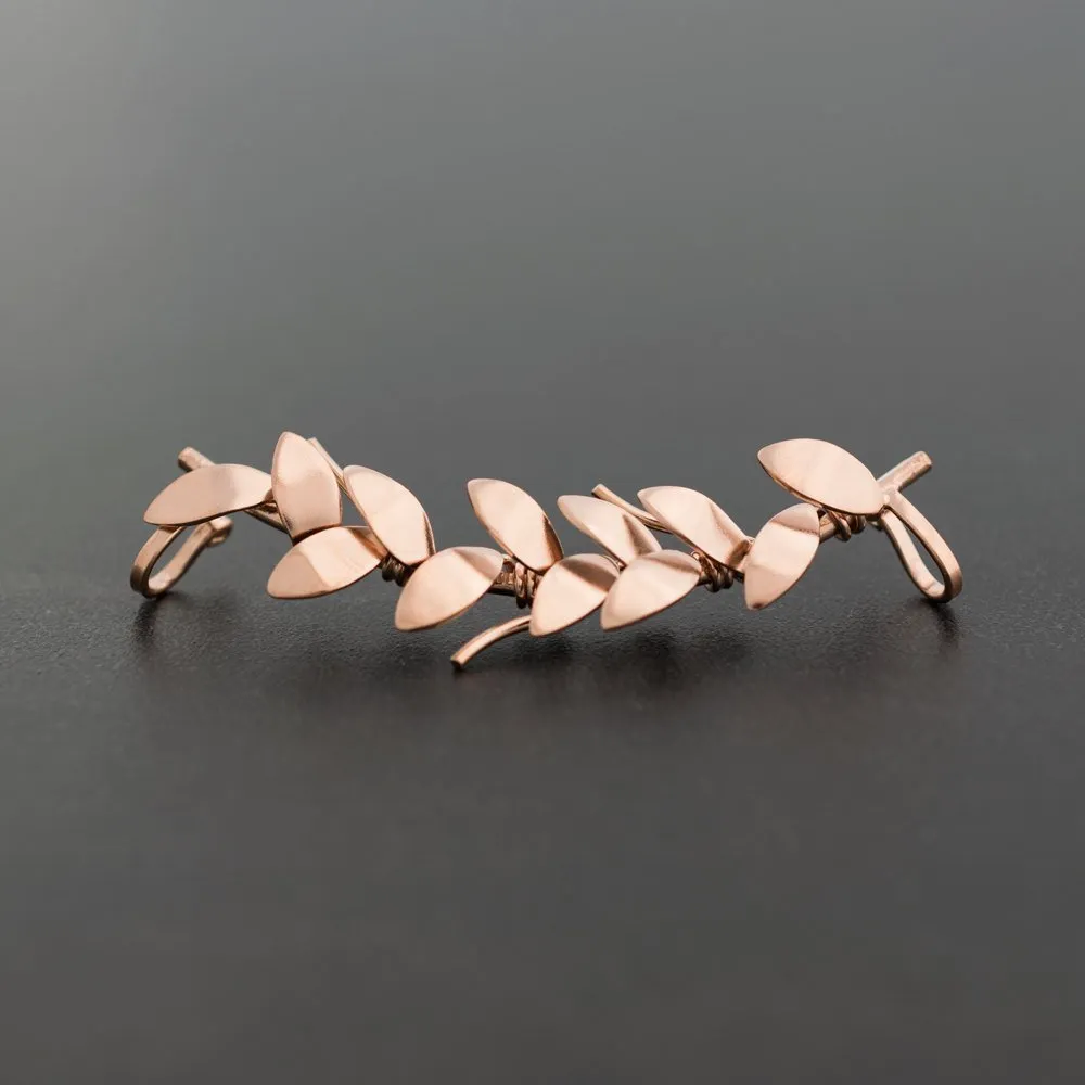 Handmade Ear Cuff Right rose gold sterling silver olive leaf ear cuff earring no piercing earrings ear climber non pierced