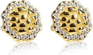 Hip Hop Round 14K Yellow Gold Plated 925 Sterling Silver Circle Big 90's Ice Out Cz Man Hypoallergenic Solid Gold Nugget Large Stud Screw Back Post Earrings For Men