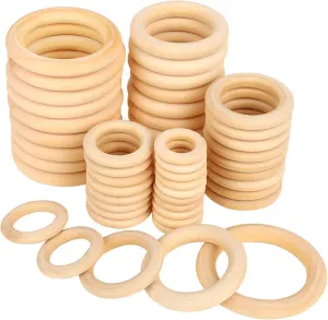HNYYZL 50 Pcs Unfinished Solid Wooden Rings for Craft, Ring Pendant and Connectors Jewelry Making, 5 Size