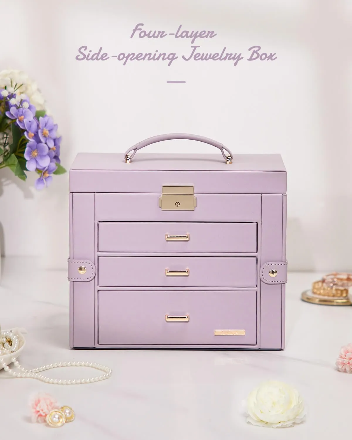 Homde Jewelry Box for Women Girls with Small Travel Case Mirror Necklace Ring Earrings Organizer (Grey Purple   Gold)