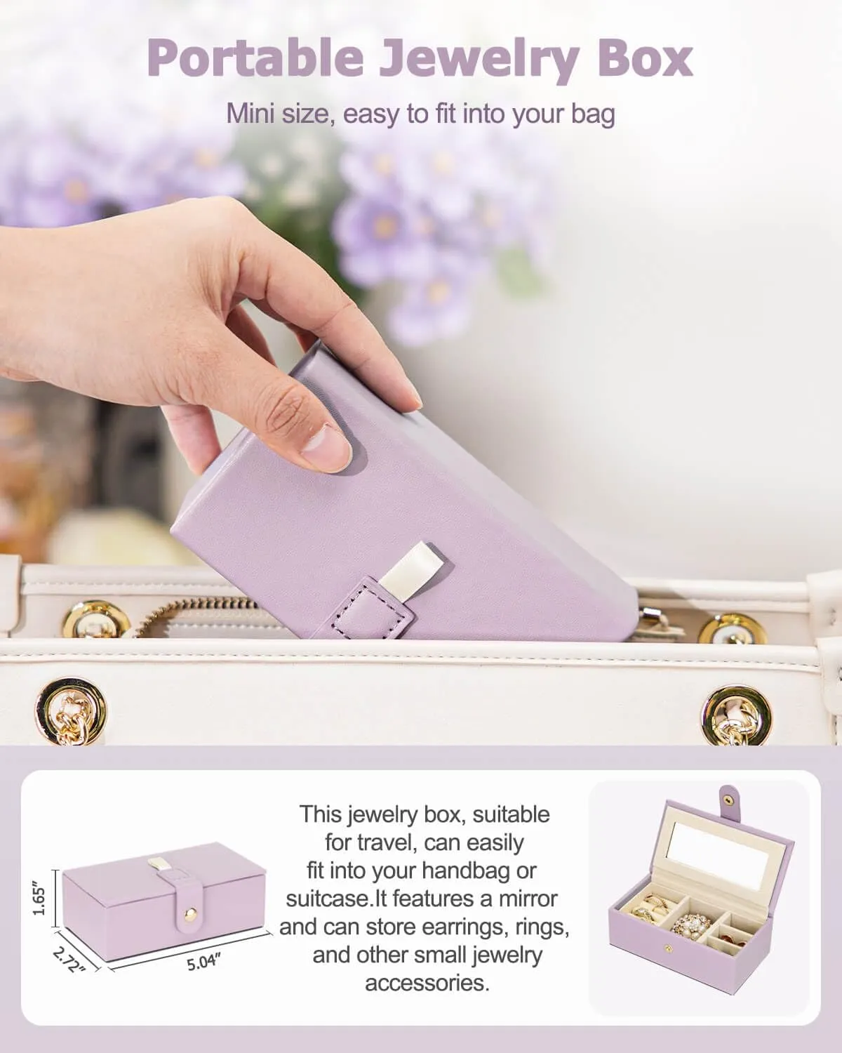 Homde Jewelry Box for Women Girls with Small Travel Case Mirror Necklace Ring Earrings Organizer (Grey Purple   Gold)