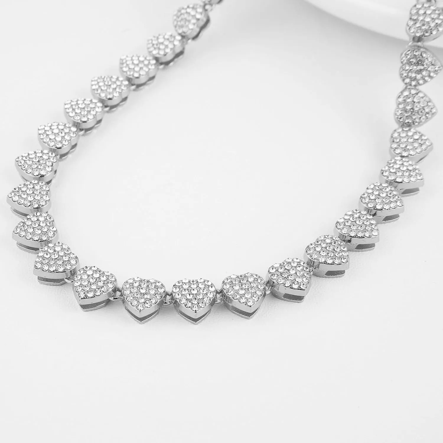 HZMAN Love Hearts Necklace for Women Shiny Cubic Zirconia Necklace Party Wedding Jewelry Gift