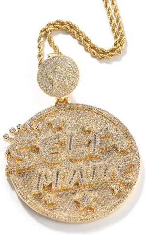 Iced Out Shiny Letter Self Made Round Medal Pendant with Round Stars Shape Necklace Jewelry