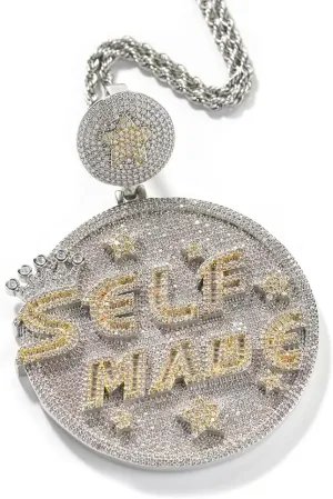 Iced Out Shiny Letter Self Made Round Medal Pendant with Round Stars Shape Necklace Jewelry