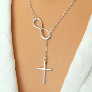 Infinity Love Choker Lariat Necklace Silver Modern Infinity Cross Choker Necklace Religious Y Necklace Jewelry for Women