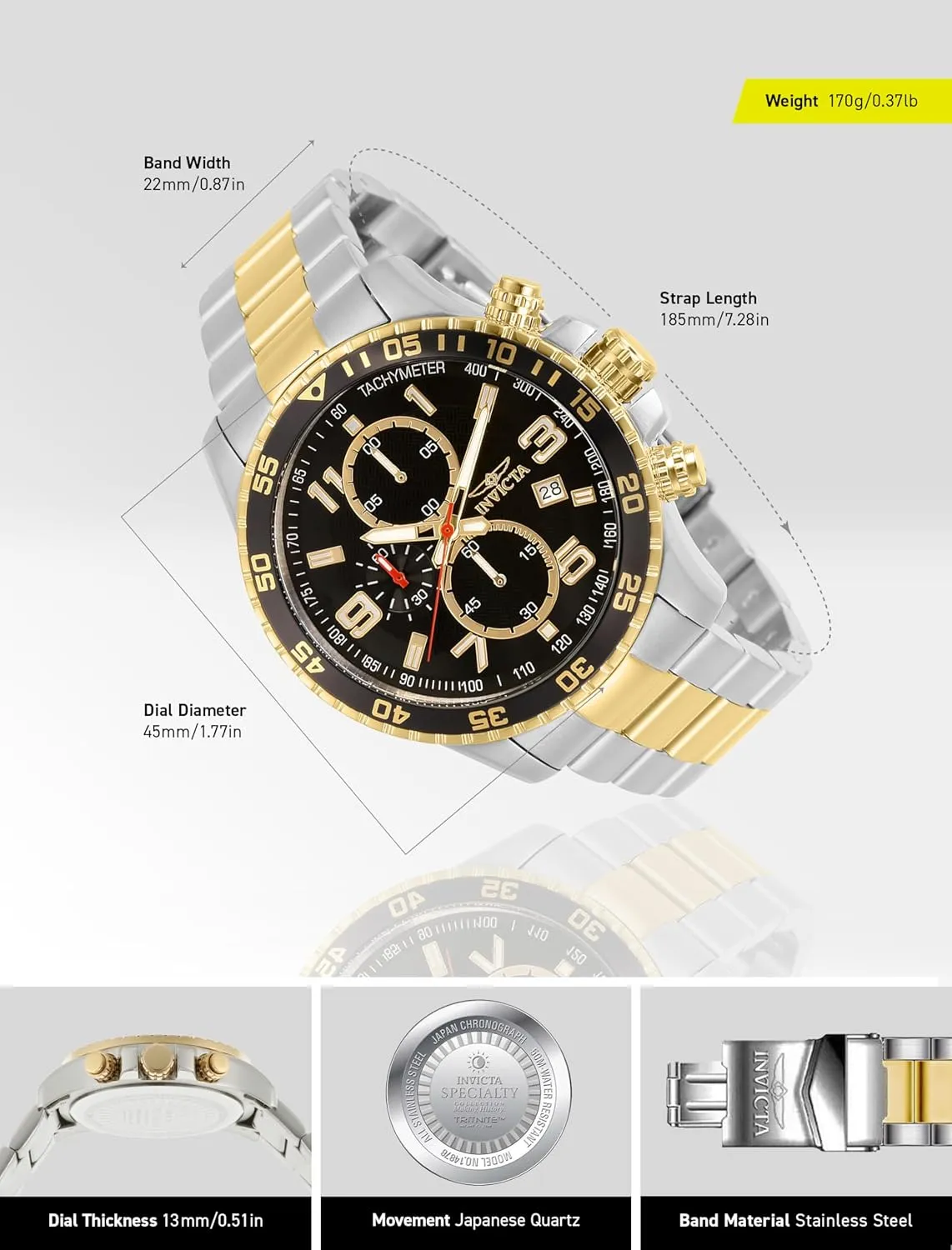 Invicta Men's Specialty Chronograph Textured Dial Stainless Steel Watch