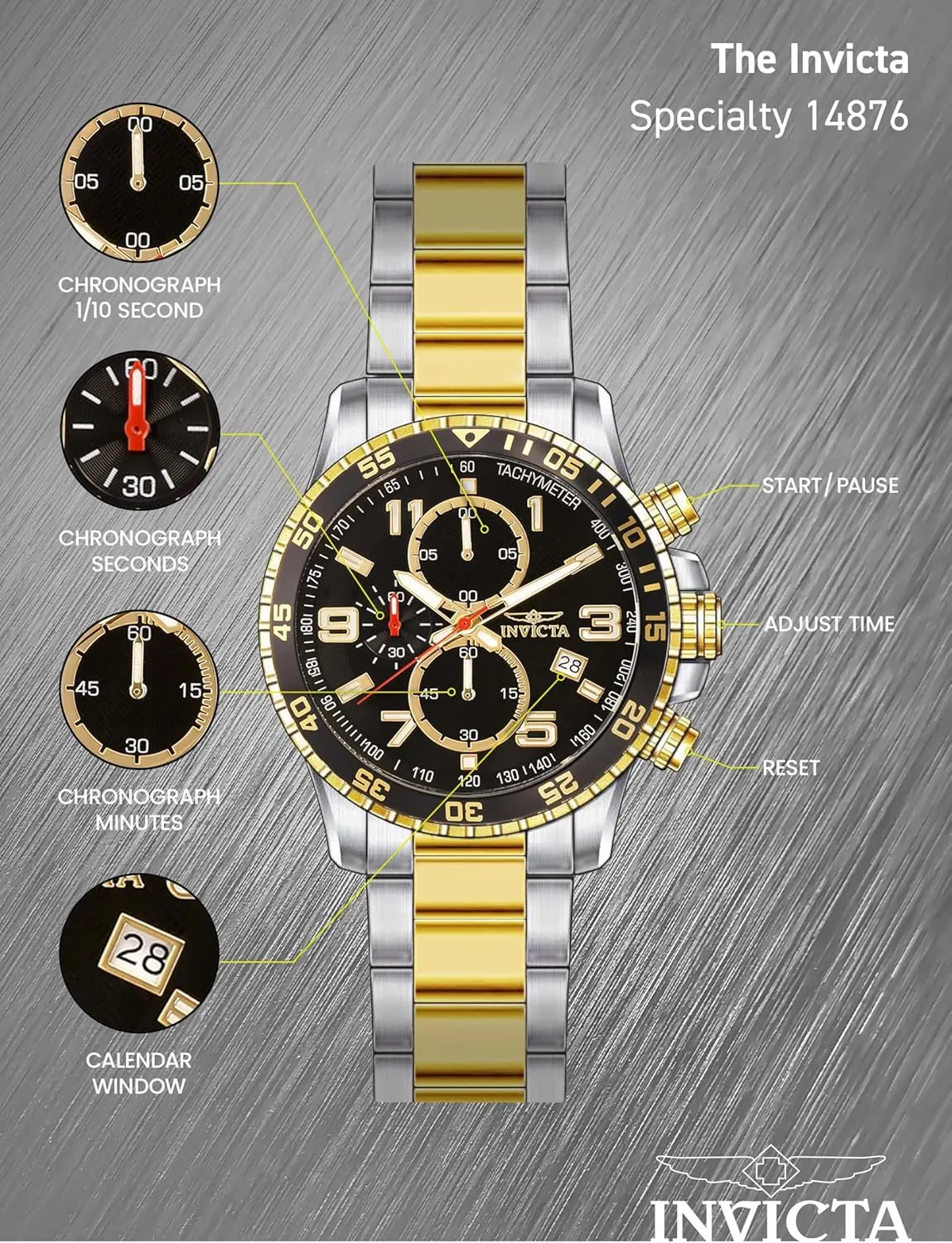 Invicta Men's Specialty Chronograph Textured Dial Stainless Steel Watch