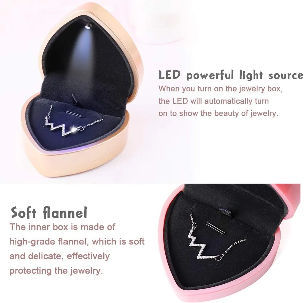 iSuperb Pendant Necklace Box with LED Light Heart Shape Jewelry Gift Box Bracelet Case for Anniversary Wedding Engagment (Red)