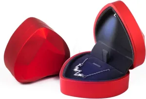 iSuperb Pendant Necklace Box with LED Light Heart Shape Jewelry Gift Box Bracelet Case for Anniversary Wedding Engagment (Red)