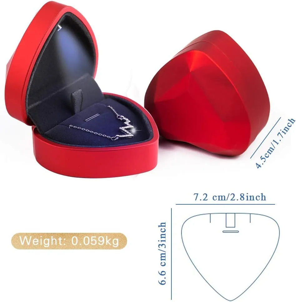 iSuperb Pendant Necklace Box with LED Light Heart Shape Jewelry Gift Box Bracelet Case for Anniversary Wedding Engagment (Red)