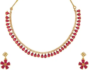 JewarHaat Indian Bollywood Necklace Set AD CZ Elegant Gold Plated Multi Stones Sparkling Crystals Choker with Earrings Fashion Jewellery for Women & Girls