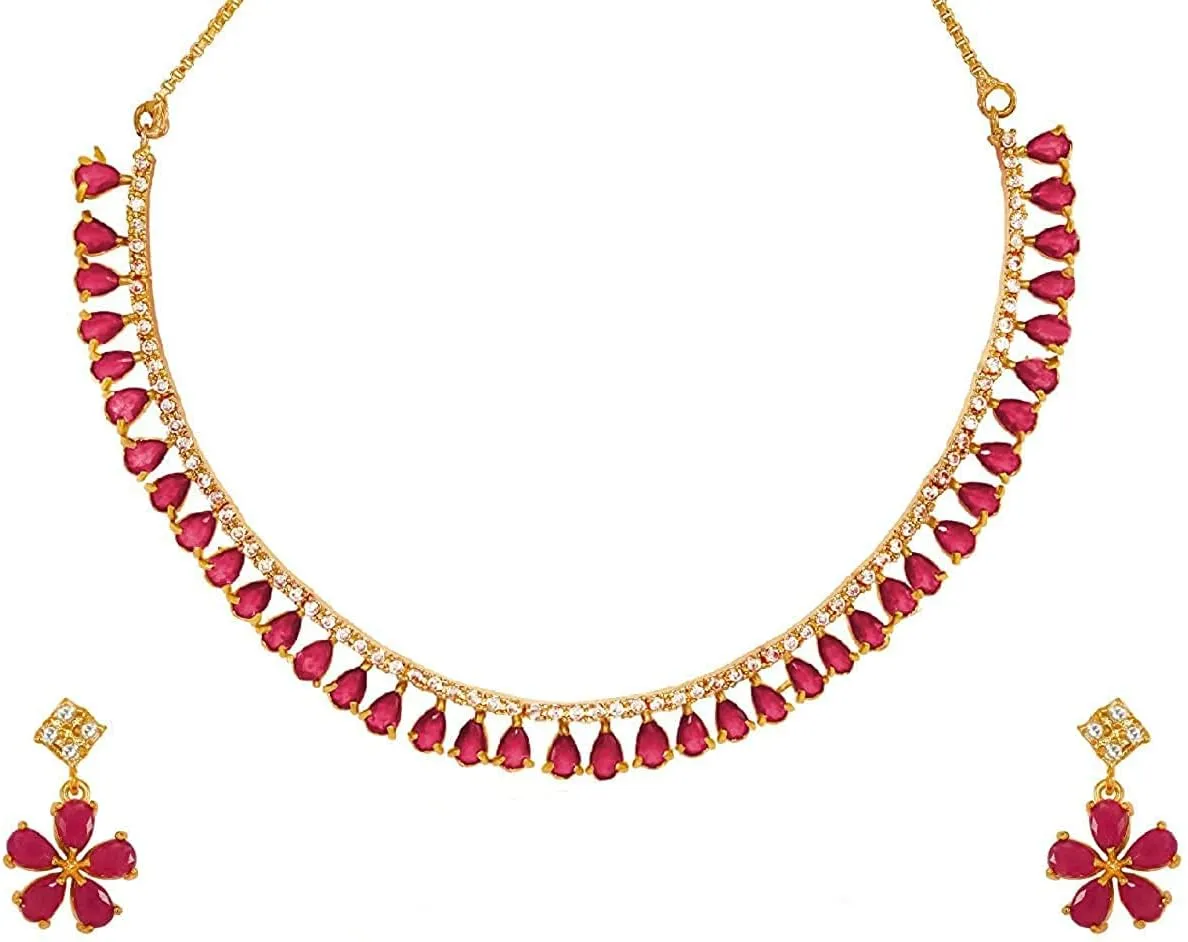 JewarHaat Indian Bollywood Necklace Set AD CZ Elegant Gold Plated Multi Stones Sparkling Crystals Choker with Earrings Fashion Jewellery for Women & Girls