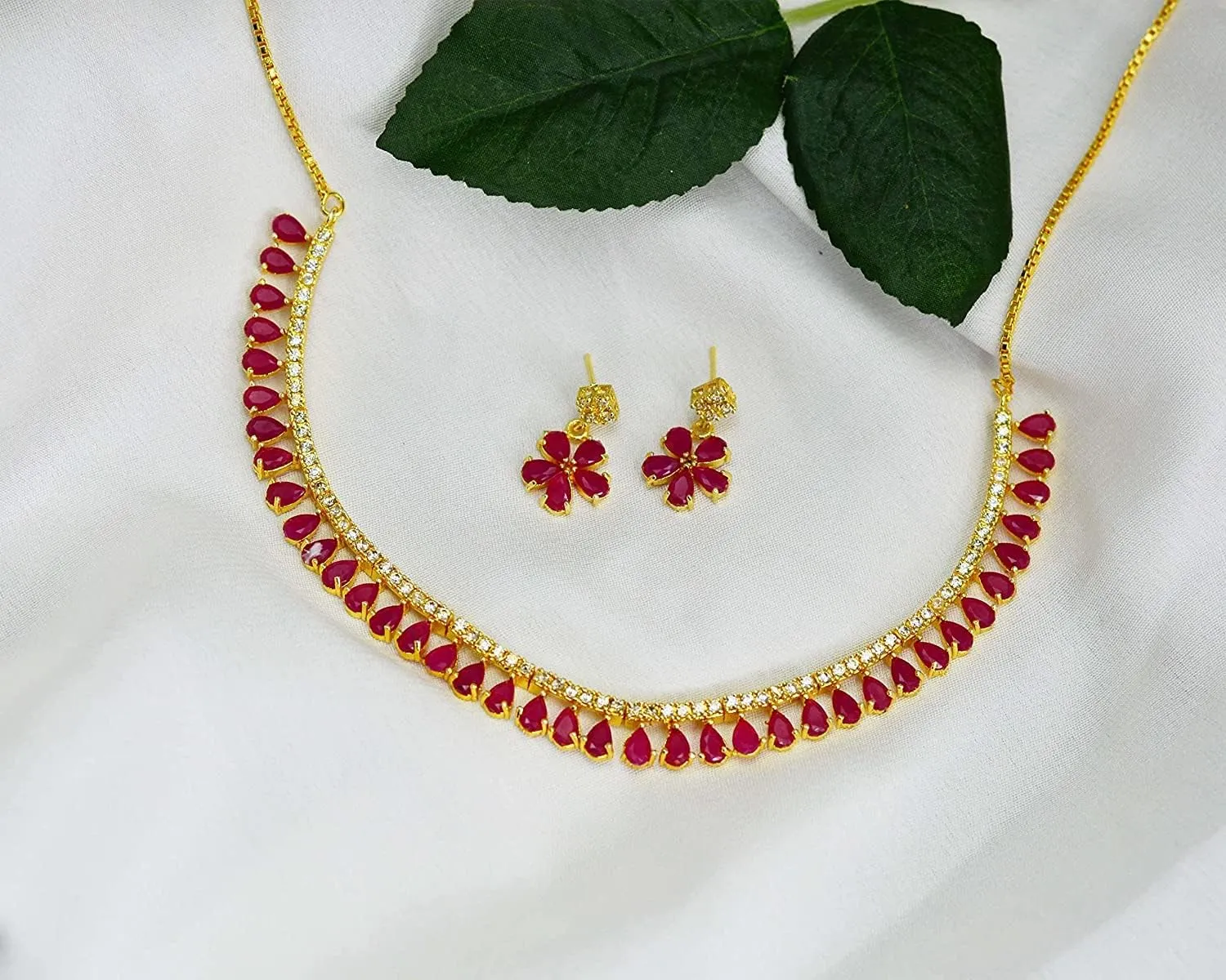 JewarHaat Indian Bollywood Necklace Set AD CZ Elegant Gold Plated Multi Stones Sparkling Crystals Choker with Earrings Fashion Jewellery for Women & Girls