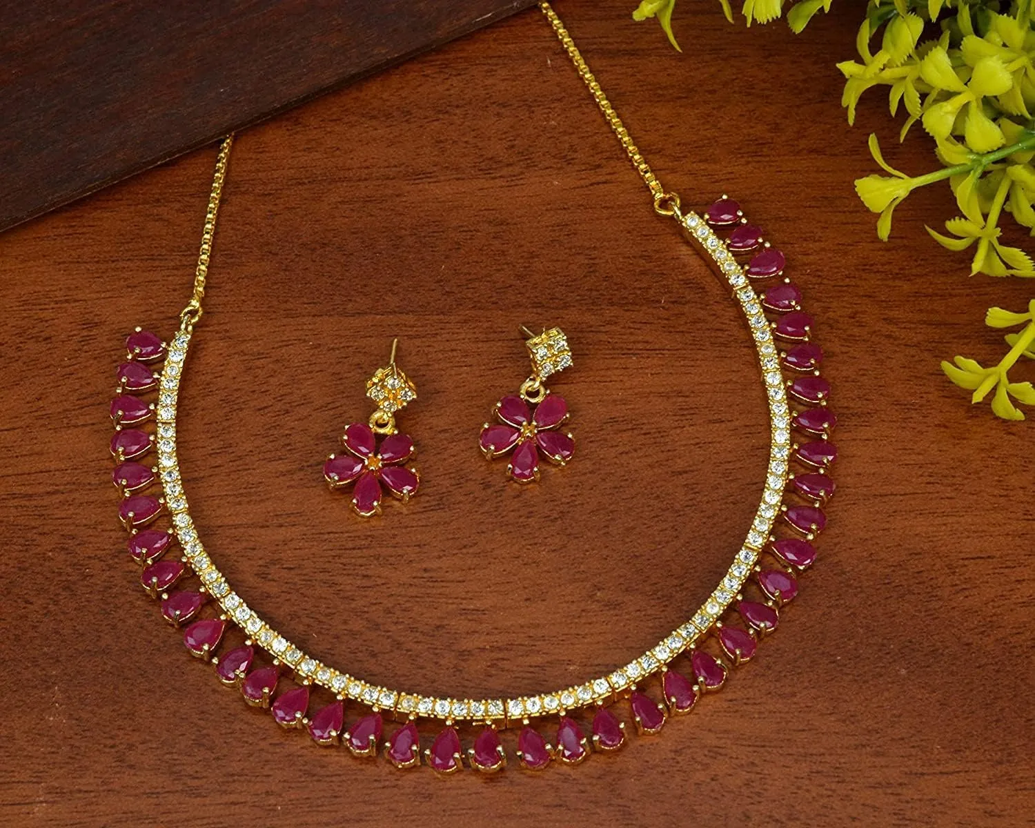 JewarHaat Indian Bollywood Necklace Set AD CZ Elegant Gold Plated Multi Stones Sparkling Crystals Choker with Earrings Fashion Jewellery for Women & Girls