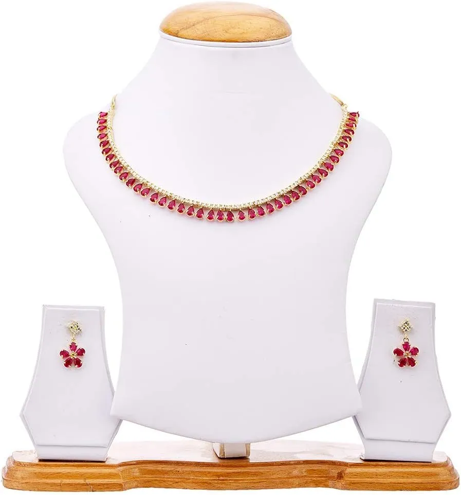 JewarHaat Indian Bollywood Necklace Set AD CZ Elegant Gold Plated Multi Stones Sparkling Crystals Choker with Earrings Fashion Jewellery for Women & Girls
