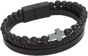 Jewbelet Leather Bracelet Men with Stainless Steel Clasp Beaded Multi Layer Braided Leather Bracelet Bangles Chain For Men Jewelry Gift
