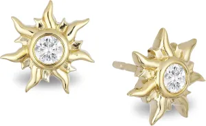 Jewelili Enchanted Disney Fine Jewelry 10K Yellow Gold 1/10 Cttw Diamond Rapunzel Sun Blaze Earrings
