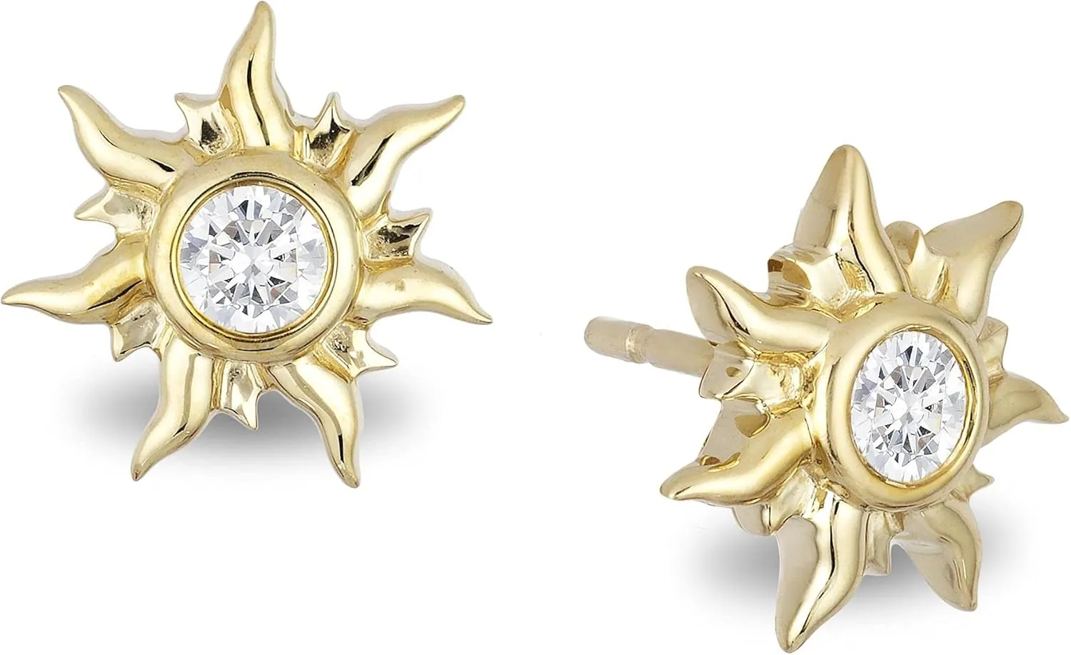 Jewelili Enchanted Disney Fine Jewelry 10K Yellow Gold 1/10 Cttw Diamond Rapunzel Sun Blaze Earrings