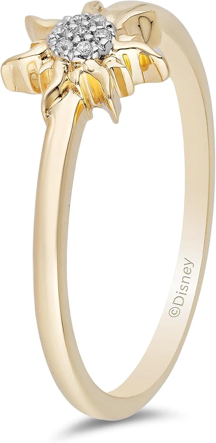 Jewelili Enchanted Disney Fine Jewelry 10K Yellow Gold Natural White Round Diamond Accent Rapunzel Sun Ring