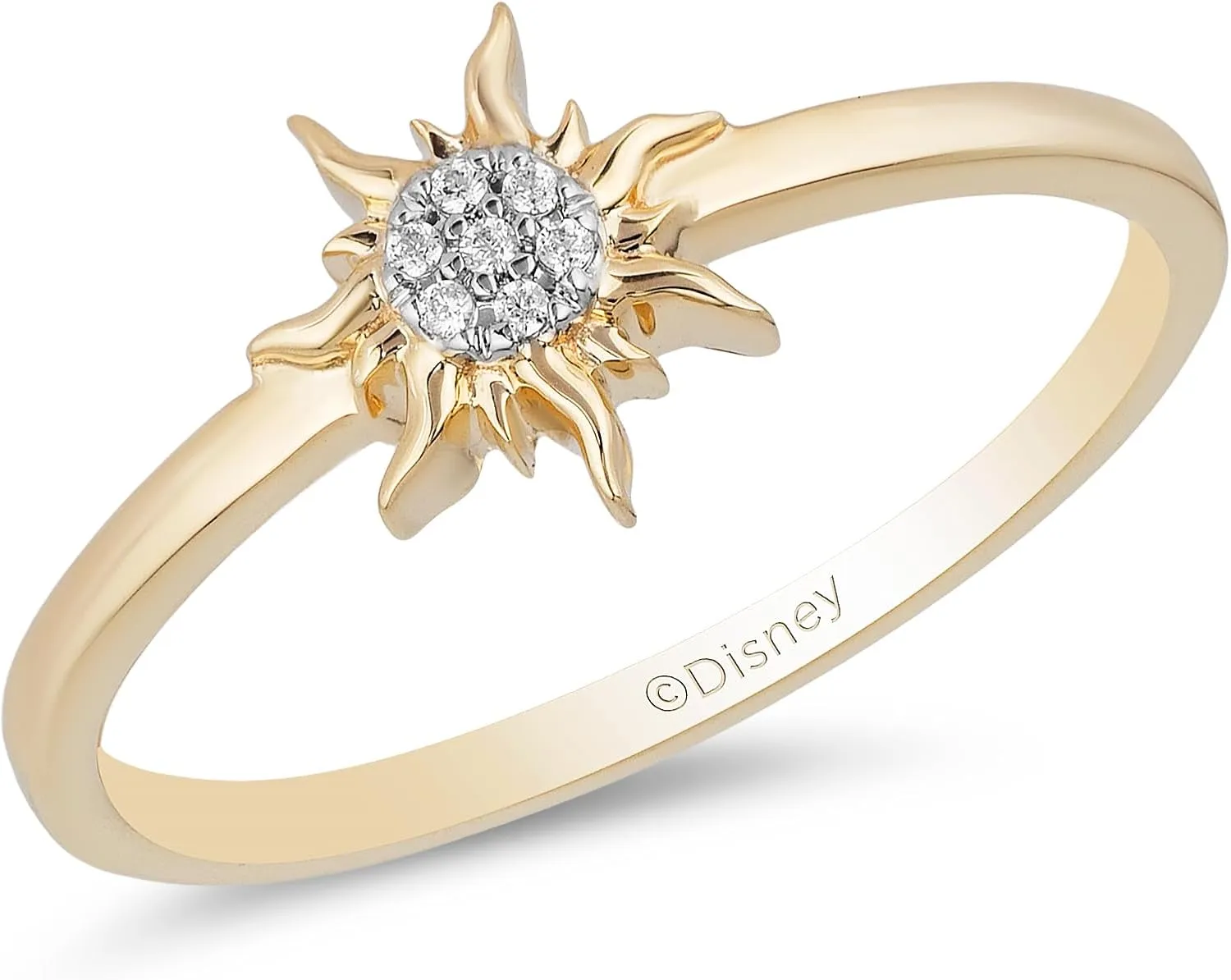 Jewelili Enchanted Disney Fine Jewelry 10K Yellow Gold Natural White Round Diamond Accent Rapunzel Sun Ring
