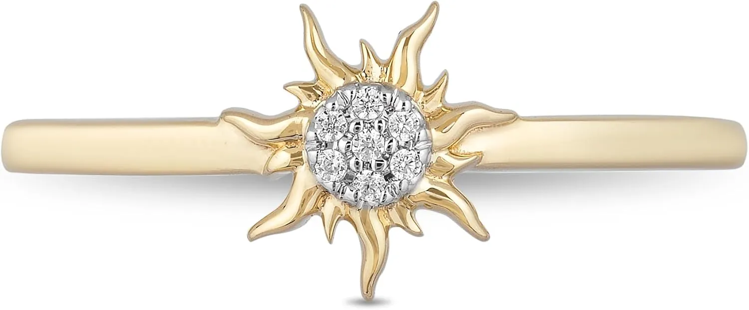 Jewelili Enchanted Disney Fine Jewelry 10K Yellow Gold Natural White Round Diamond Accent Rapunzel Sun Ring