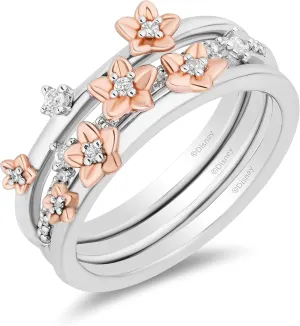 Jewelili Enchanted Disney Fine Jewelry 14K Rose Gold Over Sterling Silver and 1/6 CTTW Diamond Rapunzel Magical Flower Ring Size 6