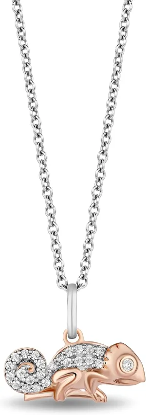 Jewelili Enchanted Disney Fine Jewelry 14K Rose Gold Over Sterling Silver with 1/10 CTTW Diamond Pascal Pendant Necklace