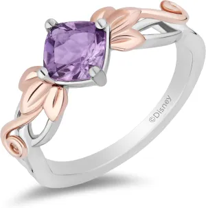 Jewelili Enchanted Disney Fine Jewelry Sterling Silver and 10K Rose Gold with Amethyst Rapunzel Ring Size 6