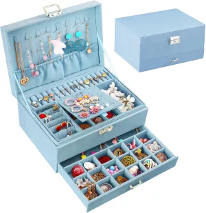 Jewelry Boxes for Women Blue Velvet Jewelry Organizer with Lock,Teen Jewelry Organizers and Storage Earring and Necklace Holder Organizer Box Womens Jewelry Box for Necklaces Earrings Rings Bracelets