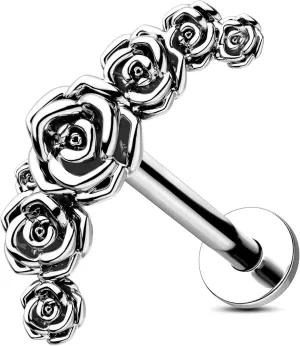 Jewseen 16g Rose Cartilage Earring Romantic Helix Tragus Studs Internally Threaded Conch Piercing Jewelry Surgical Steel Flower Labret Lip Ring Nose Piercing Jewelry for Women