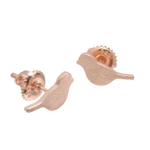 Joseph Brothers 925 Sterling Silver Little Birds Earrings Screw Backs Studs, Rose Gold Plated