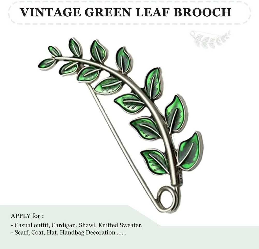 Joyci Vintage Green Leaf Brooch Cardigan Pin Shawl Brooch Buckle Sweater Knitwear Lapel Pin