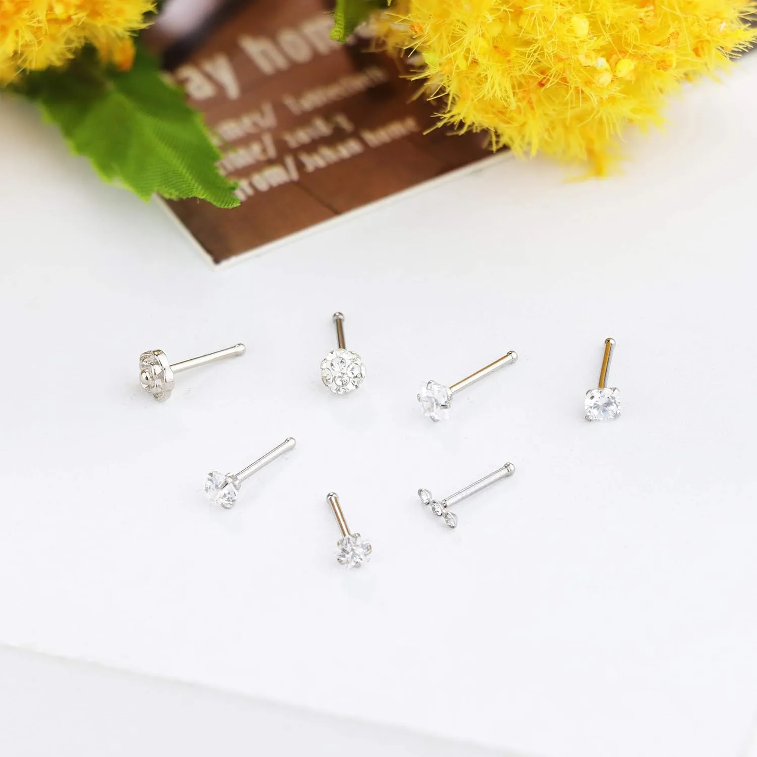 Jstyle 50 Pcs 18G 20G Stud Earrings for Women Men 316L Stainless Steel Hypoallergenic Nose Studs, CZ Stud Piercing Jewelry for Tragus/Nose/Helix/Conch/Medusa/Lip/Labret Lightweight, Everyday Wear