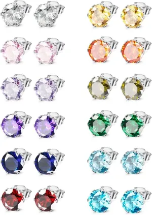 Jstyle Hypoallergenic Stud Earrings for Women Men Surgical Stainless Steel Birthstone Earrings Studs Colorful Cubic Zirconia Earrings Set Womens small Stud Post Earrings for Sensitive Ears