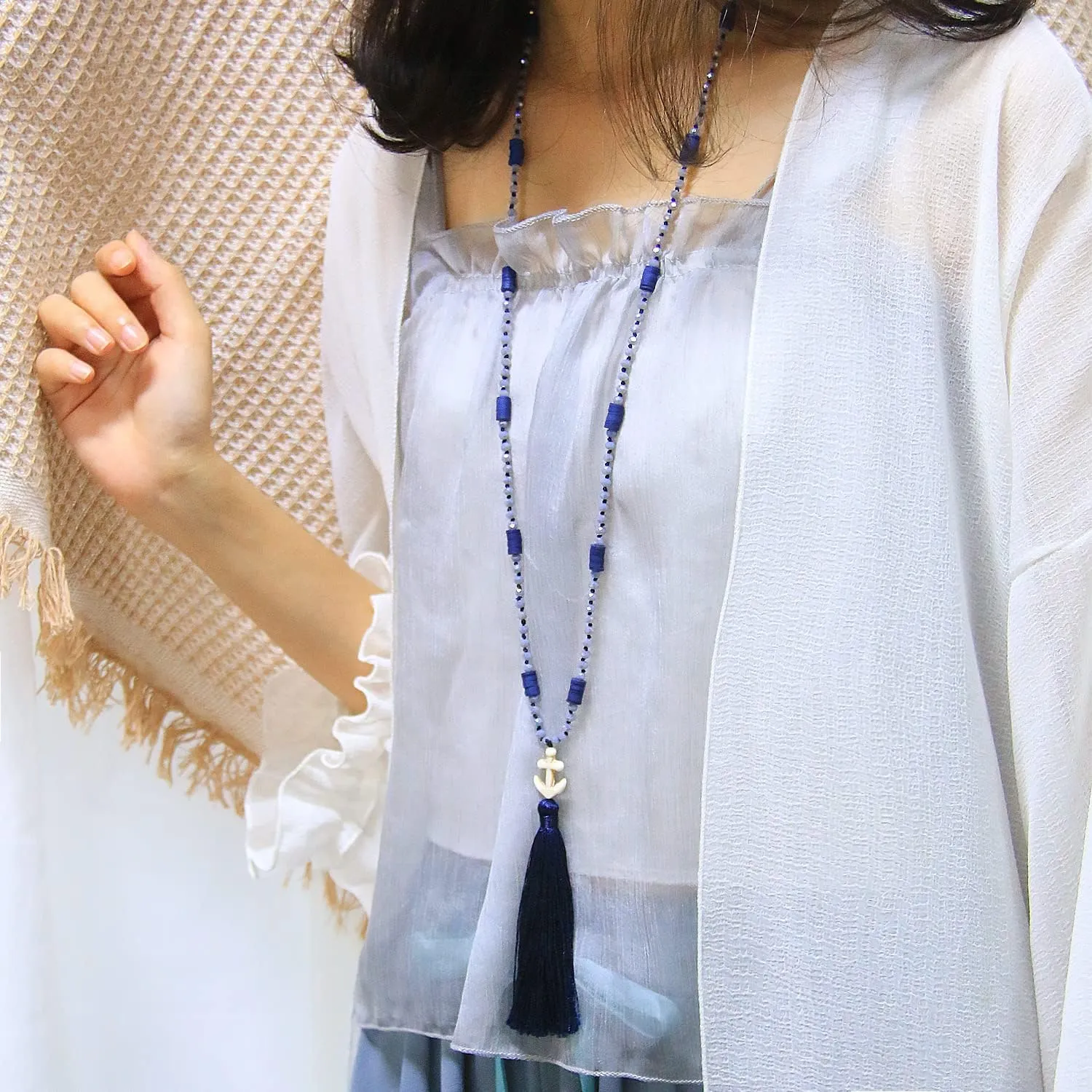 KELITCH Women Necklace Tassel Pearl Necklace Long Tassel Necklace Shining Crystal Necklace New