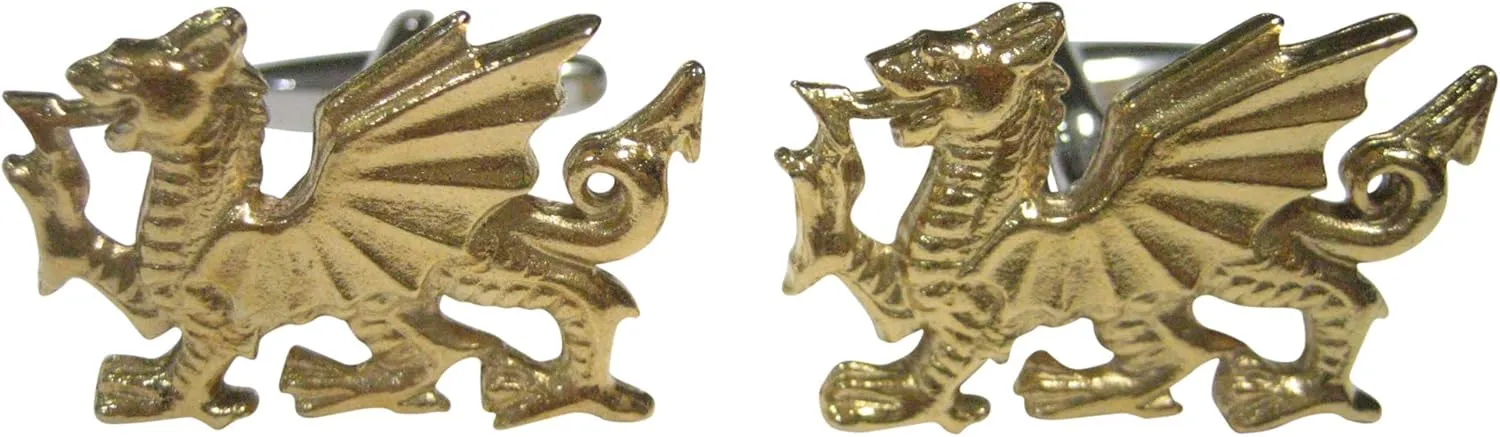 Kiola Designs Gold Toned Textured Welsh Dragon Cufflinks