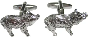 Kiola Designs Silver Toned Round Textured Boar Hog Pig Cufflinks