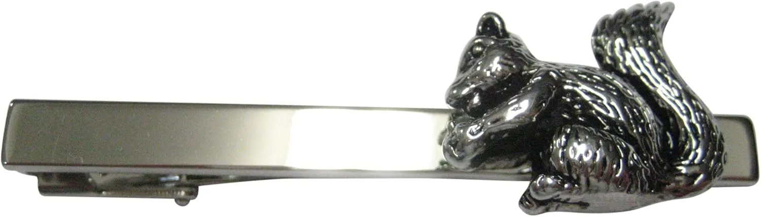 Kiola Designs Silver Toned Shiny Detailed Squirrel Square Tie Clip