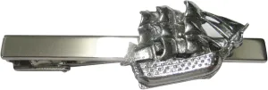 Kiola Designs Silver Toned Shiny Galleon Old Ship Square Tie Clip
