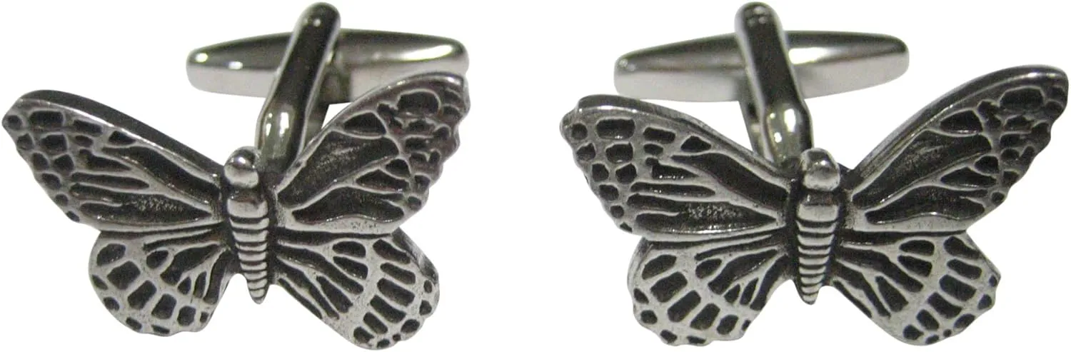 Kiola Designs Silver Toned Textured Butterfly Cufflinks