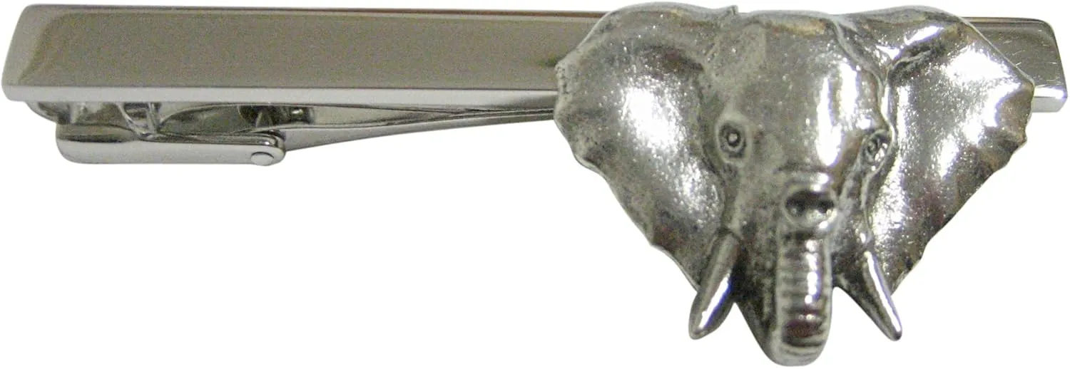 Kiola Designs Silver Toned Textured Elephant Head Square Tie Clip