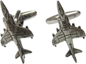 Kiola Designs Silver Toned Textured Harrier Jet Plane Cufflinks